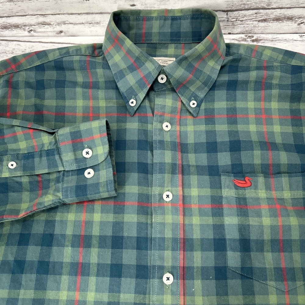 Southern Marsh Shirt Mens Medium Green Plaid Button Down Long Sleeve Cotton